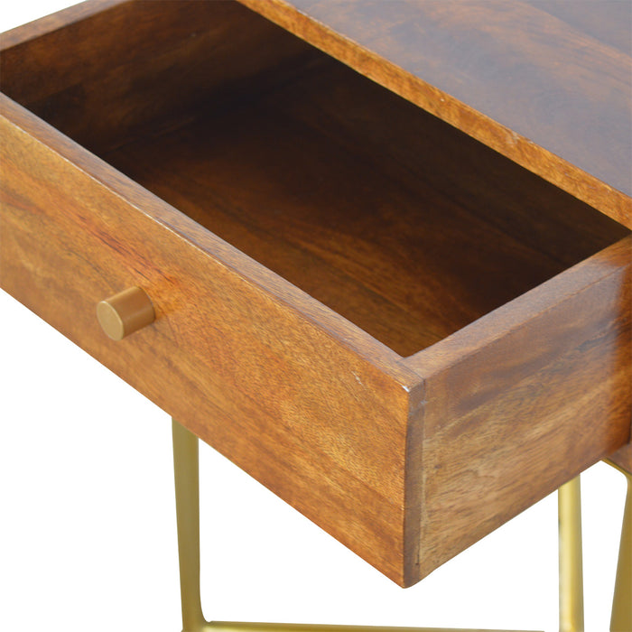 Chestnut End Table with Gold Base