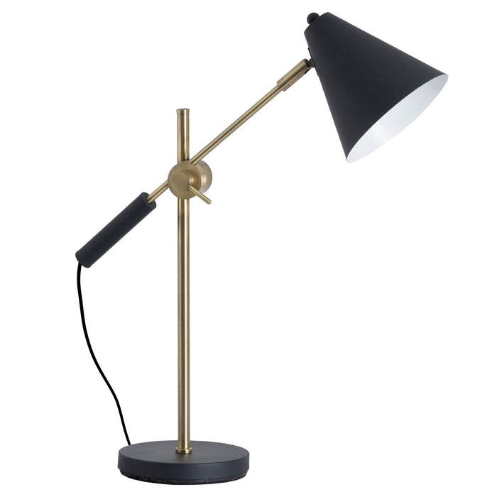 Black And Brass Adjustable Desk Lamp With Cone Shade