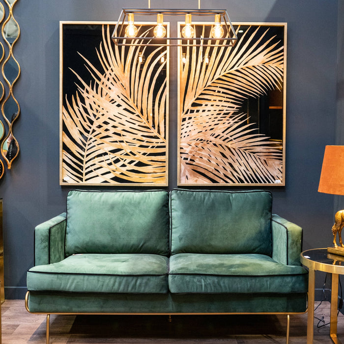 Large Metallic Palm Leaf Glass Image In Gold Frame