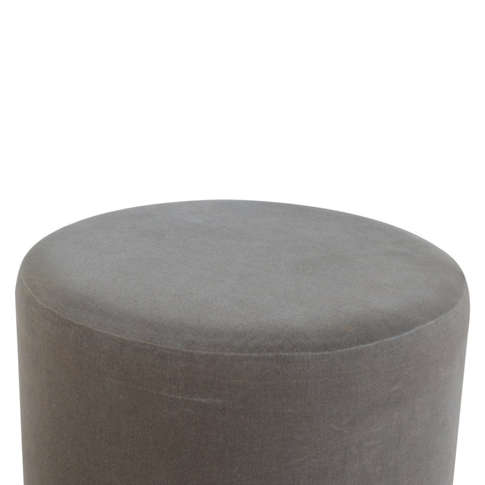 Grey Velvet Footstool with Gold Base