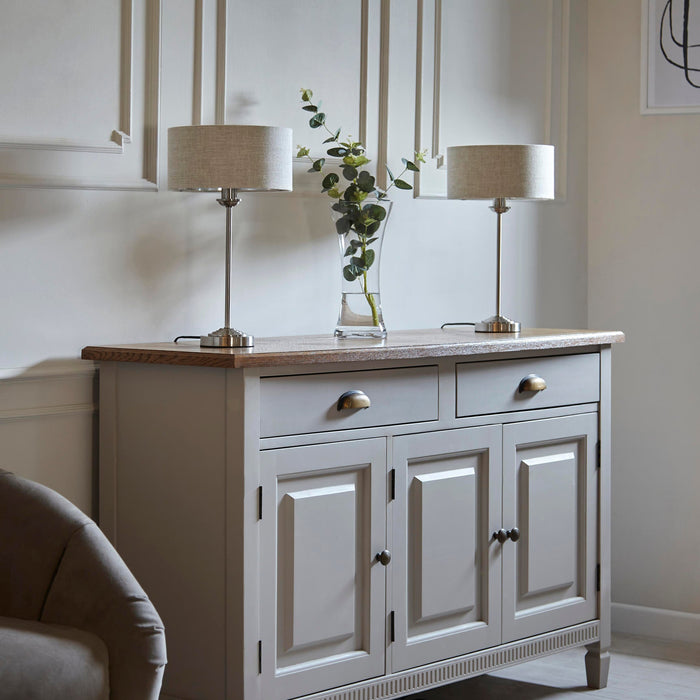 Highclere Table Light Chrome & Natural Linen