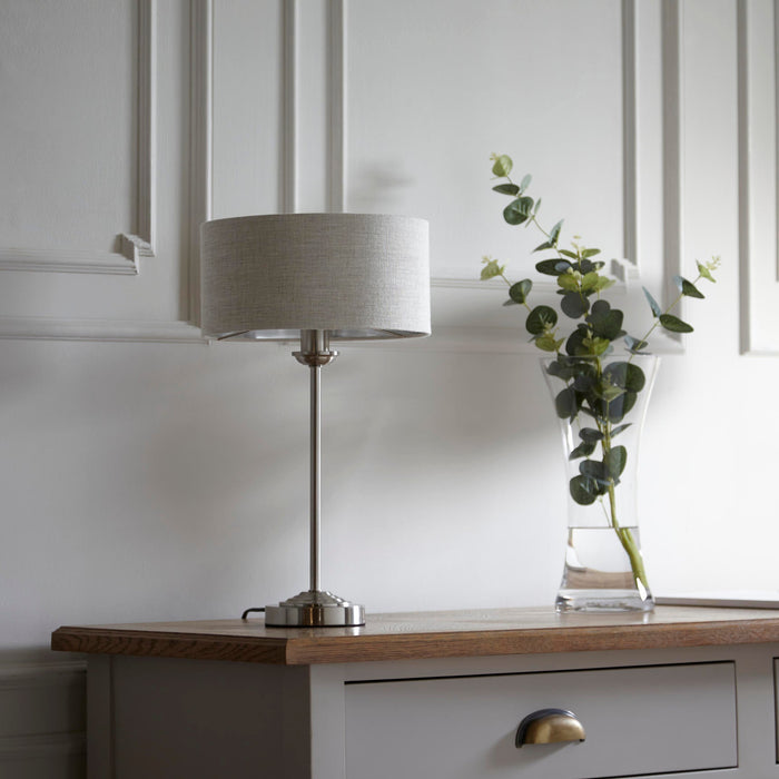 Highclere Table Light Chrome & Natural Linen