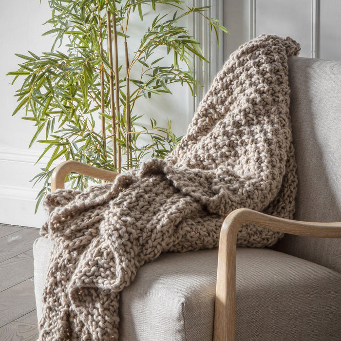 Moss Chunky Knitted Throw Oatmeal