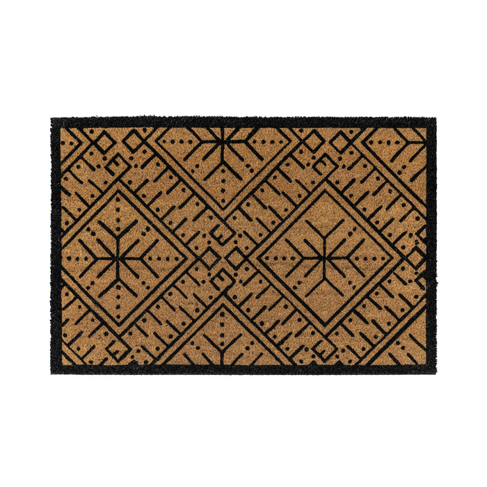 Ikat Black and Natural Coir Doormat