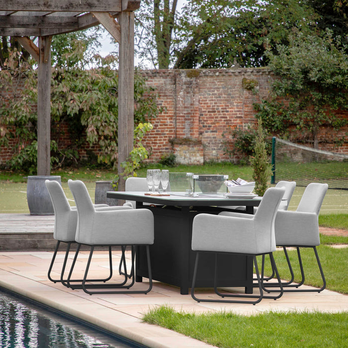 Elba Six Seater Dining Set with Fire Pit Table Slate