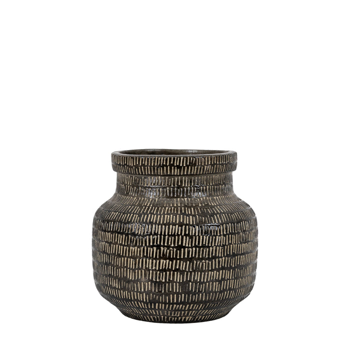 Sgraffito Vase Wide Black