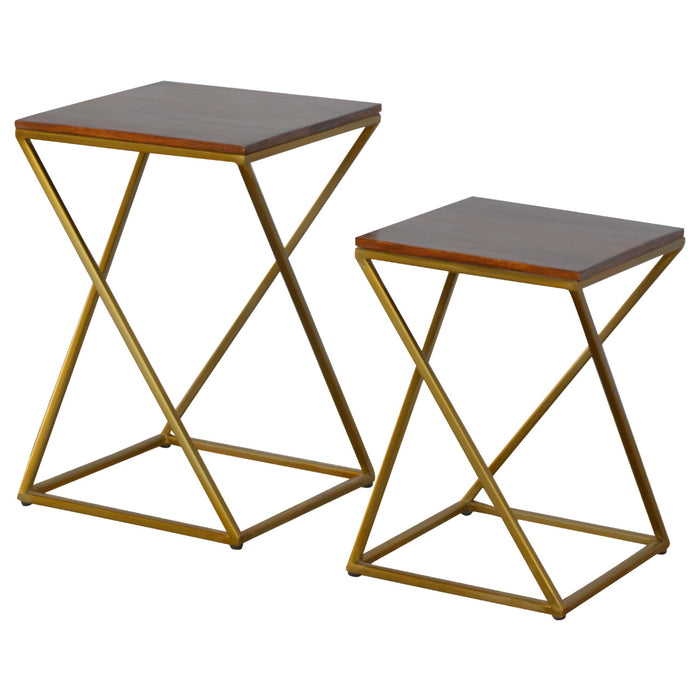 Chestnut Nesting Tables with Gold Base (Set of 2)