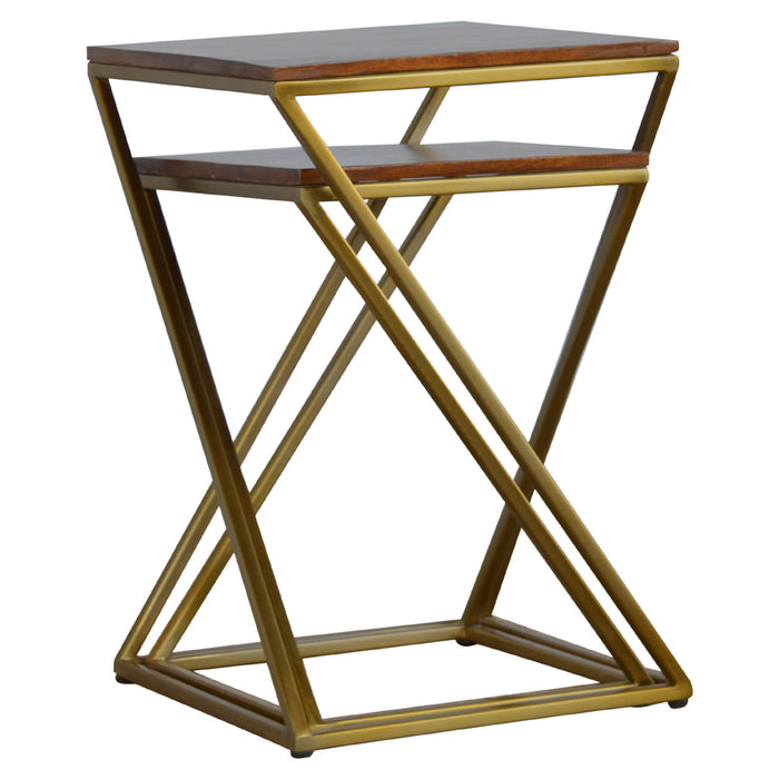 Chestnut Nesting Tables with Gold Base (Set of 2)